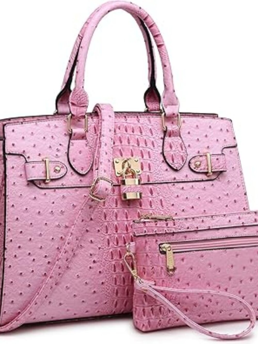 Tote Bag and‎ Matching Clutch Pink Leather Set New Shoulder Bag Satchel